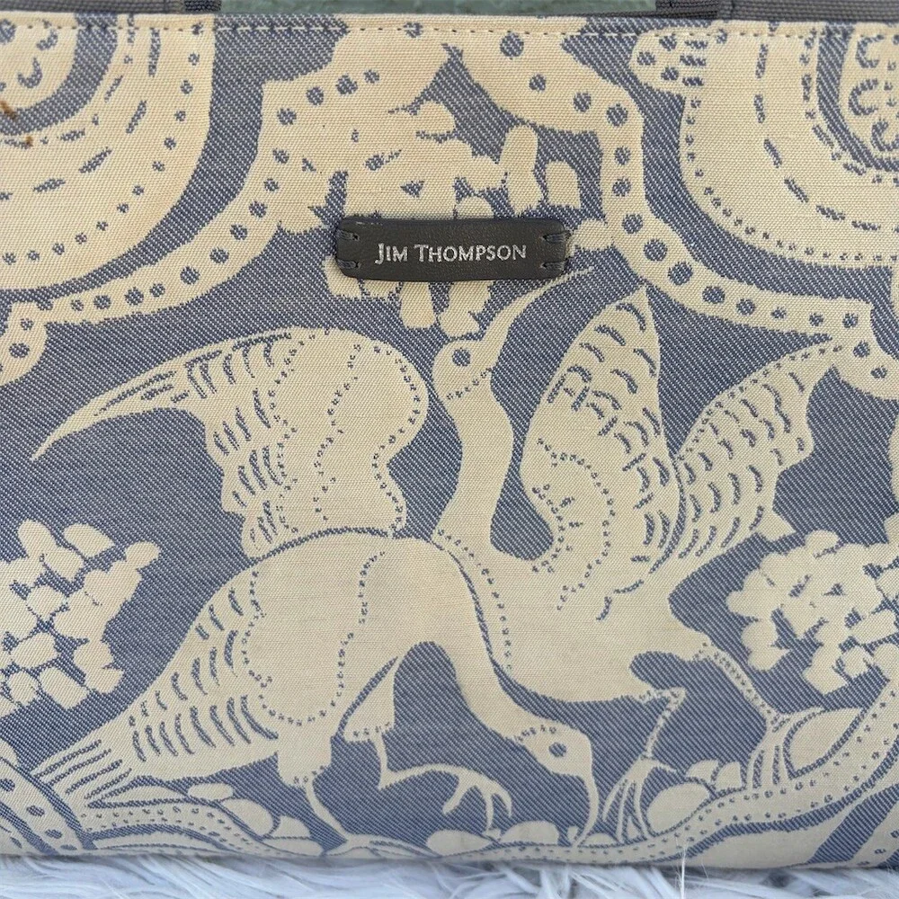 Jim Thompson Tote Bag Womens Large Gray & Cream Elephant Print Shopper